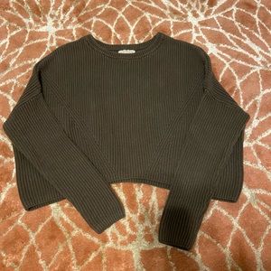 Green Ribbed Women’s Crop Sweater